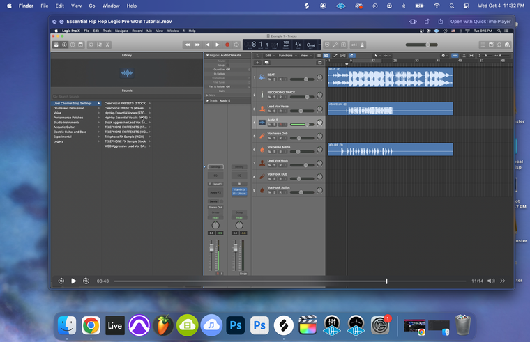 Hip Hop Essentials: Waves Gold Edition (Logic Pro X) — session screenshot