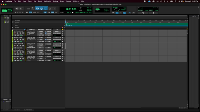 Telephone FX: Waves Gold Edition (Logic Pro X) — session screenshot