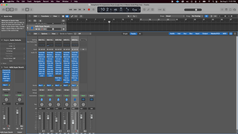 Telephone FX: Waves Gold Edition (Logic Pro X) — session screenshot