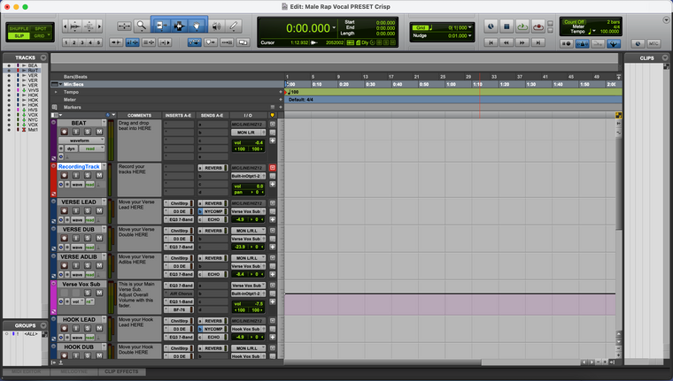 Clear Vocals: Stock Edition (Pro Tools) — session screenshot