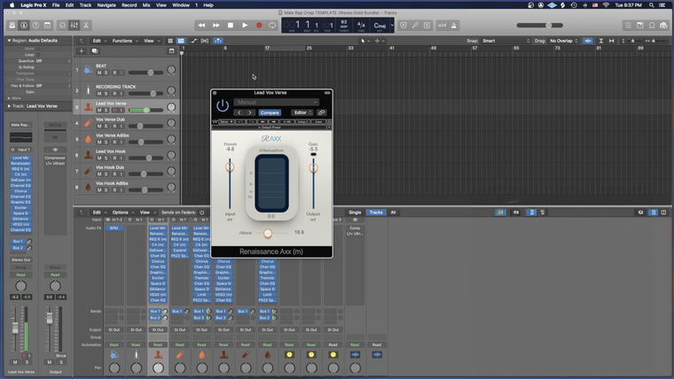 Hip Hop Essentials: Waves Gold Edition (Logic Pro X) — session screenshot